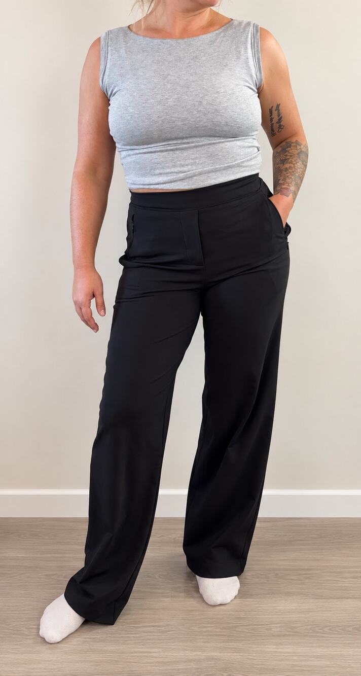 Ninepine Asana Relaxed Straight Pants Black Small Zip Pockets